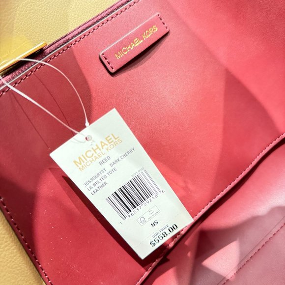 Michael Kors Reed Large Belted Shoulder Tote Bag Dark Cherry